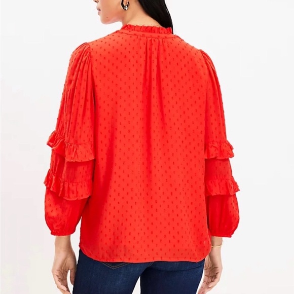 NWT Loft Clip Ruffle Button Blouse Red Orange Boho Size XL Ruffle Sleeves - Picture 3 of 12